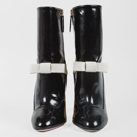 Gucci Magnolia Black & White Bow Block Heel Boots - Picture 2 of 11